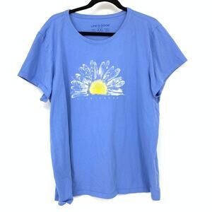 Life Is Good Crusher T-Shirt Womens Sz XXL Short SLeeve Flower Print Blue
